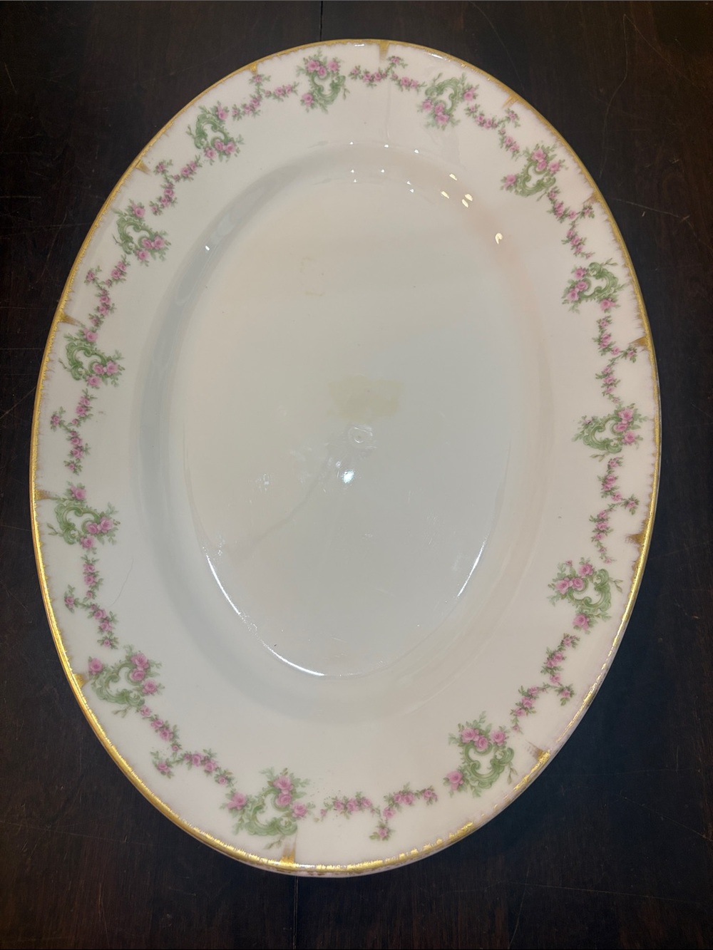 Vintage Union Ceramique U.C. Limoges France Oval Serving Platter Rose Garland